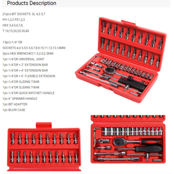 ShiSyan 46-Piece Auto Repair Tool Set Manual Hardware Tool Set Machine Repair Socket Wrench Kit 