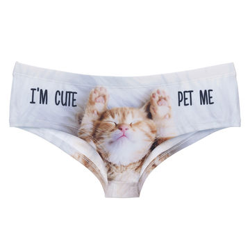 New Sexy Panty Lace Girls Cute Cats Style Women Underwear 3D Cats Printing  Panties Seamless Briefs