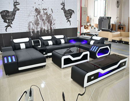 Living Room Sofa Furniture Led Lamps, Modern Leather Sectional With Led Light