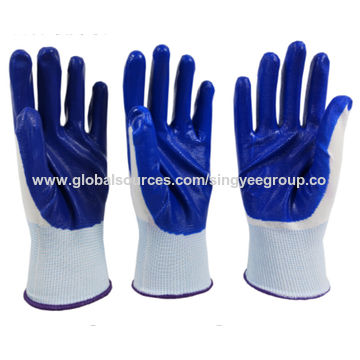 Rubber Latex Coated Work Gloves for Construction, Blue, Crinkle Pattern, 12  Pair