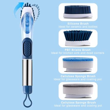 2 Pcs Multifunctional Brush Cleaning Brush Kitchen Scrub Brush with Handle,  Skinny Small Scrub Brushes for Cleaning Bathroom Shower Kitchen Pot