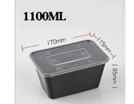 1100 ML Black Two Compartment Rectangle Container with Clear Lid