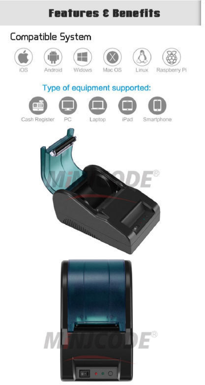 BISOFICE 58mm Thermal Receipt Printer Desktop USB&BT Wireless Connection Printer Barcode Logo Printing With 1 Roll Paper