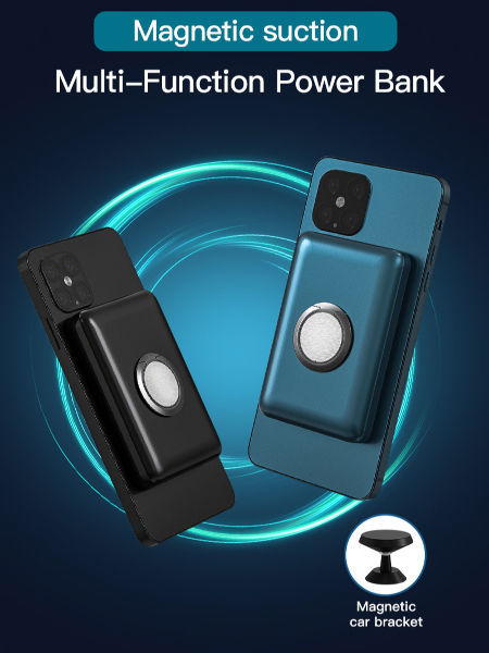 Magnetic suction multifunctional wireless charger 5000mah power bank ISO BSCI maufacturer supplier