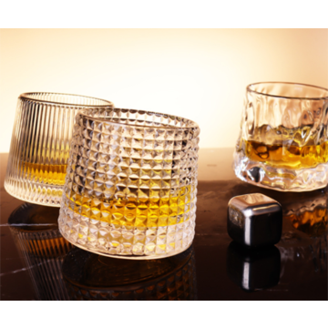 Rotatable Crystal Whiskey Glasses 5oz 3 PCS, for Drinking Bourbon