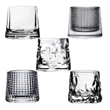 Rotatable Crystal Whiskey Glasses 5oz 3 PCS, for Drinking Bourbon