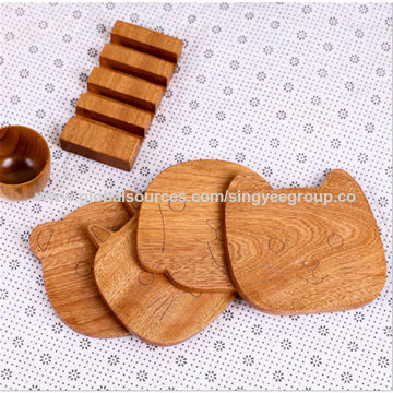 Individuales de madera para calor, diseño creativo de dibujos animados para cocina, tapetes para el hogar, posavasos para tazas de té Kung Fu