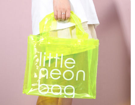 Cyan Cute Prints Clear Jelly Bag Transparent Tote Shopper Bag for Beach