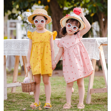 Kid Girl Floral Print Polka dots Short-sleeve Dress