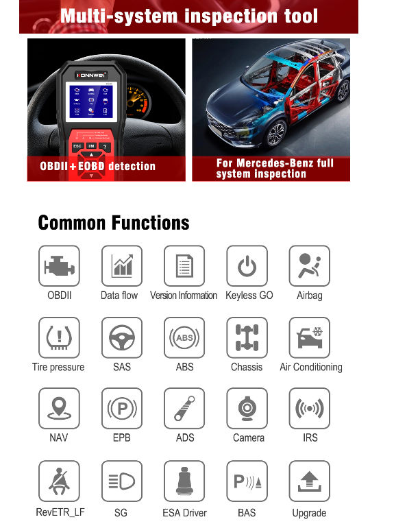 Scanner OBD2 Auto Mercedes Benz Konnwei KW460