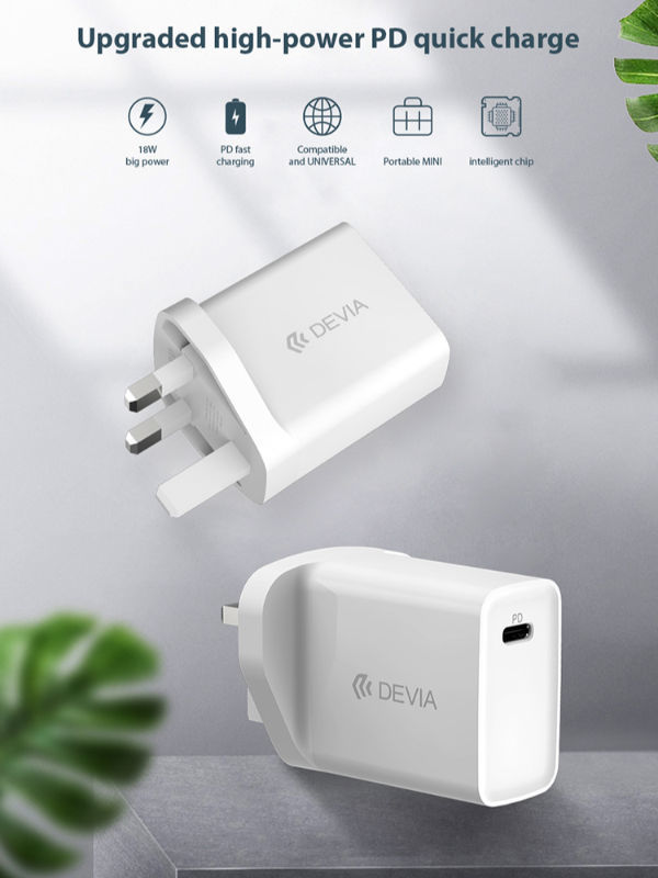 CARGADOR DE PARED USB + USB-C 20W SMART SERIES DEVIA PD CARGA