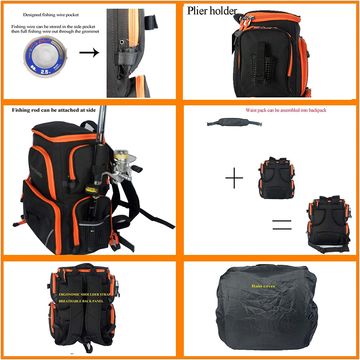 Fishing Tackle Backpack with Bait Cooler Bag Storage Waterproof Outdoor  Hiking