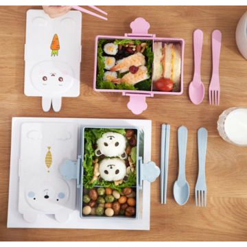 4pcs Children Plastic Cartoon Cute Bento Box Japanese Outdoor Food Storage  Container Kids Student Microwave Lunch Box Utensils