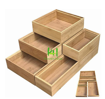 Stackable Bamboo In-Drawer Organizer Trays