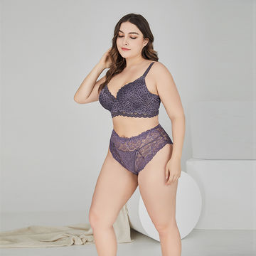 Plus Size Lace Embroidered Push Up Bra And Panty Set Back Sexy