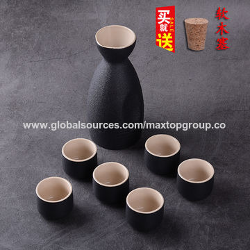 Ensemble de Sake Japonais en Céramique Noir et Blanc OEM pour la Maison