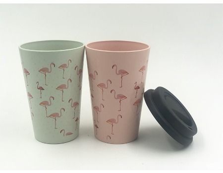 Leak Proof Lid Heat Proof Silicone Sleeve 400ml The Best Travel Mug Bamboo by Opus Living Eco Friendly & Dishwasher Safe Bamboo Reusable Coffee Cup Pink Leaf