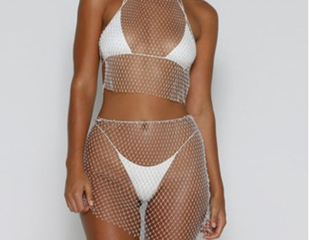 Rhinestones Fishnet Mini Skirts 