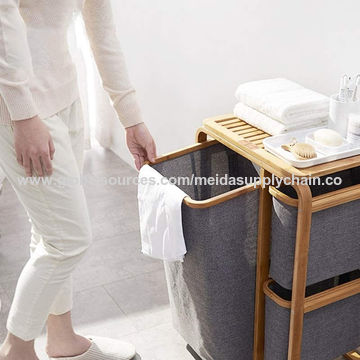 El lavadero extraible de bambú impermeable empaqueta el estante del cuarto de baño del almacenamiento de la cesta con los cajones