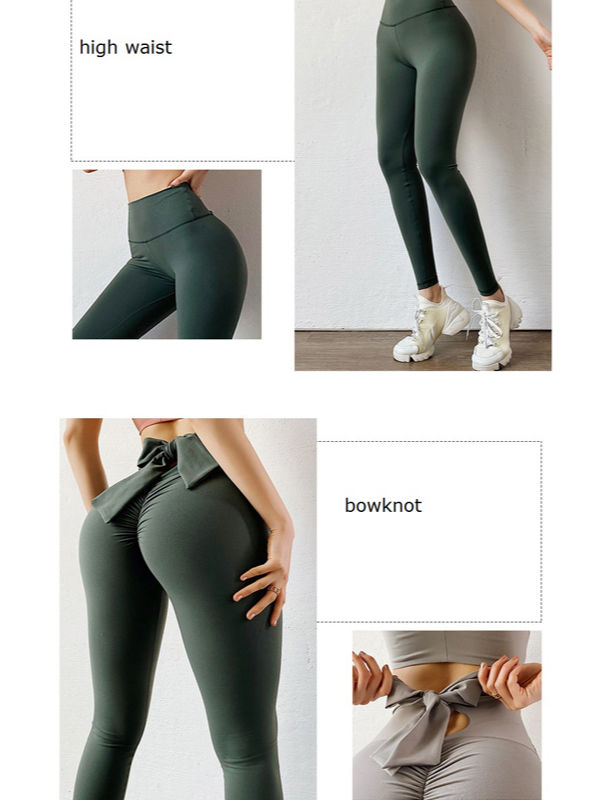 Bowknot lift hip Sports pants Nudity Feel Elasticity Yoga Leggings Sexy  Workout Sports Women Fitness Leggings Gym Running Tights