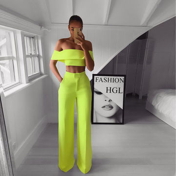 Amazon.com: Ladies Two Piece Holiday Style Thin Spaghetti Strap Tank Top  and Wide Leg Loose Pants Straight Female Formal Pants : Clothing, Shoes &  Jewelry