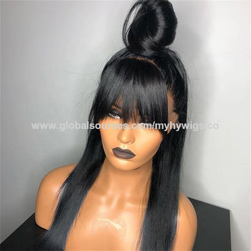 Long human hair wigs with bangs hotsell