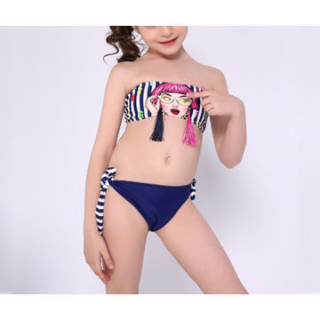 Girl's swimsuit plus size bikini contrast color split high waist
