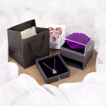 Eternal Real Rose Gift Box Preserved Rose With Heart Neckelace