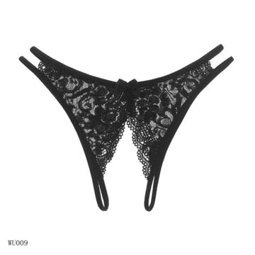 8017 Black Lace Open Crotch Bra Panty Set Lingerie Thong G-String Dance S M  L
