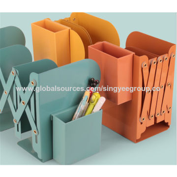 Metal Scalable Bookends With Pen Holder Retractable Shelves Book