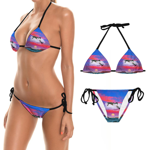 Transparent Strap Push-up Bikini Set Two Pieces Halter Triangle