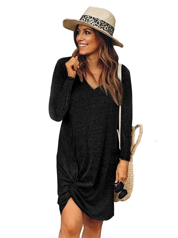 V neck long sleeve t hot sale shirt dress