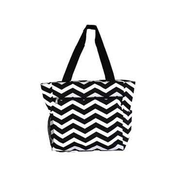 Vente en gros Sac fourre-tout en toile de coton avec poignée en cuir PU à motif rayé