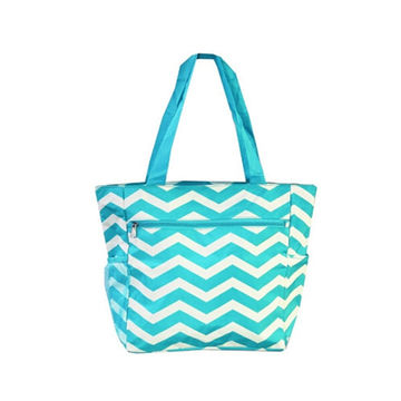 Vente en gros Sac fourre-tout en toile de coton avec poignée en cuir PU à motif rayé