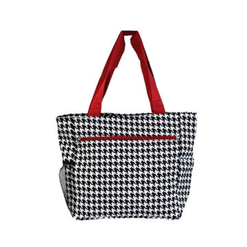 Vente en gros Sac fourre-tout en toile de coton avec poignée en cuir PU à motif rayé