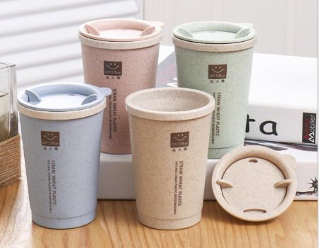 Buy Wholesale China 480ml Wheat Straw Coffee Cup Biodegradable Plastic  Reusable Milk Tea Cup With Lid & Paper Portion Cup at USD 0.0013