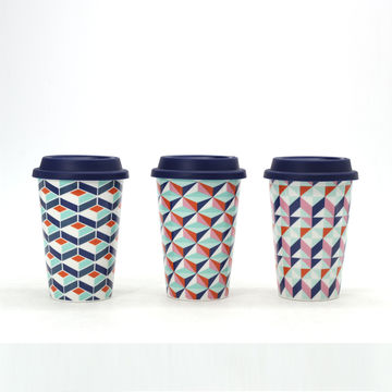 350ml Eco-Friendly Reusable Ceramic Travel Mugs Silicone Lid Bone China Cups  Travel Mug Tea Coffee