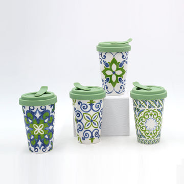 350ml Eco-Friendly Reusable Ceramic Travel Mugs Silicone Lid Bone