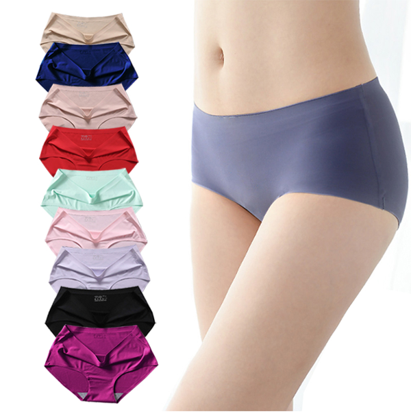 Women Panties Tummy Control Ice Silk Seamless Sports Low Waist Briefs  Underwear 