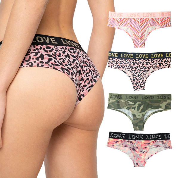 Wholesale Women Sexy Quick-drying Solid Color Mid-waist Love Print  Breathable Comfortable Panty