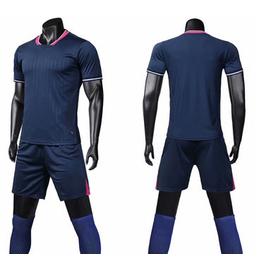 Wholesale Navy blue pink football jersey with shorts customized team soccer  uniform cheap sports jersey From m.