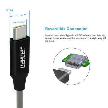 Cabo USB Tipo C, cabo USB reversível para tipo C, cabo USB C trançado de nylon para carregamento e transferência de dados
