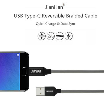 Cabo USB Tipo C, cabo USB reversível para tipo C, cabo USB C trançado de nylon para carregamento e transferência de dados