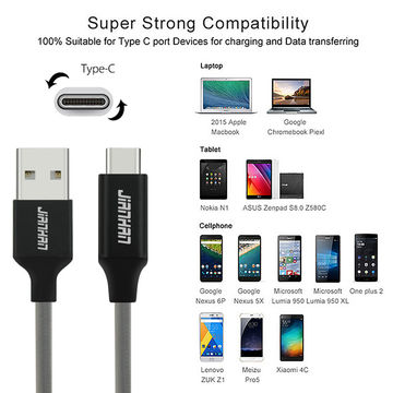 Cabo USB Tipo C, cabo USB reversível para tipo C, cabo USB C trançado de nylon para carregamento e transferência de dados