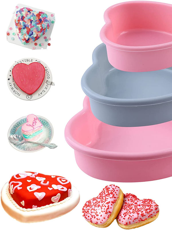 Buy Wholesale China 3 Pieces Heart Layered Cake Silicone Molds Baking Pan  For Cake Diy Candy Chocolate Gifts & Heart-shaped Silicone Baking Pans at  USD 3.26