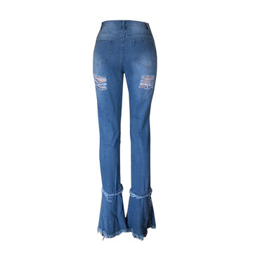 Compre Moda Sexy Rasgado Buraco Jeans Feminino Calças Flare e Jeans  Feminino de China por grosso por 10.69 USD