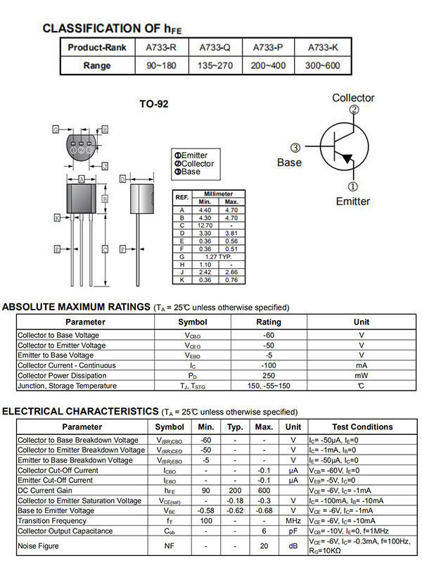 2SA733 Junction transistor A733 TO-92 DIP 2SA733P TO-92 PNP Plastic ...