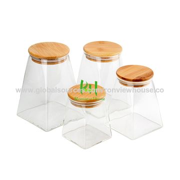 Buy Wholesale China Glass Canisters Glass Jars Set Spice Jars With Wood Airtight  Lids Small Food Storage Containers & Glass Canisters at USD 1.65