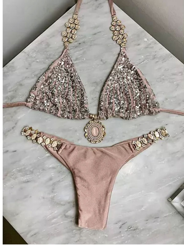 Buy China Wholesale Custom Jewelry Diamond Shiny Spangly Bikini Women  Sequin Swimwear & Women's Bikini Set $4.7