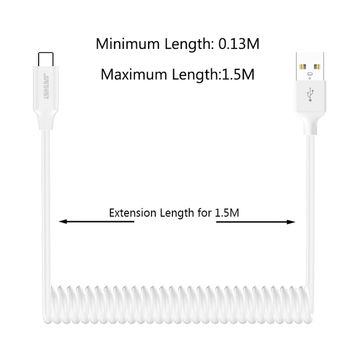 Spiralkabel, flexibles, elastisches USB-Typ-C-Kabel, 2.1A Lade-USB-Typ-C-Federkabel